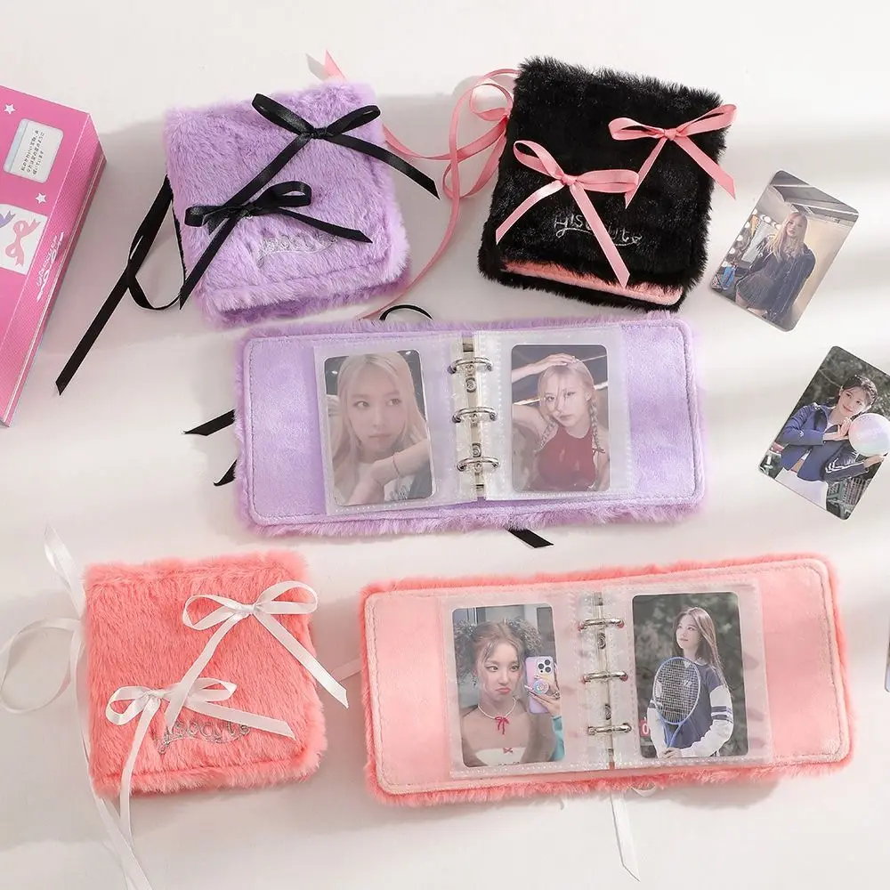 Korean version ballet style A8 plush album girl a gong lattice ribbon bow card book Polaroid three inch storage book