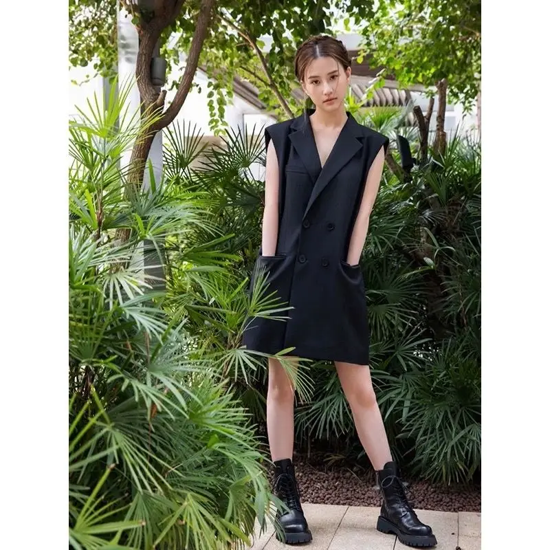 Luxury Bow Black Blazer Vest Women Sleeveless Hight Waist Mini Dress Backless Summer Party Dresses Thin Designer Clothes Mujer