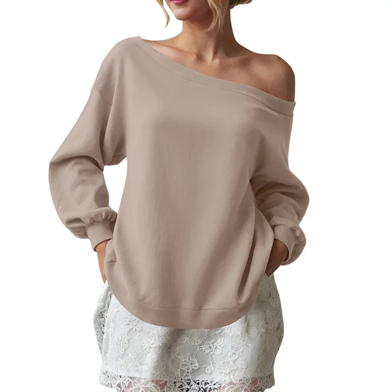 우아한 오프숄더 Y2K 루즈핏 긴팔 셔츠 여성 봄 가을 풀오버 탑 여성용 풀오버 솔리드 캐주얼 여성 티셔츠