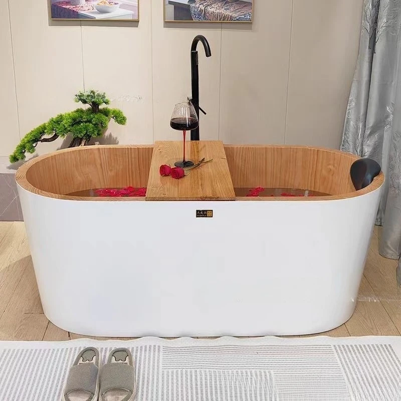 Imported pine freestanding bathtub Beauty salon Household integrated hotel B & B Adult bathtub Wooden bathtub Wooden bucket