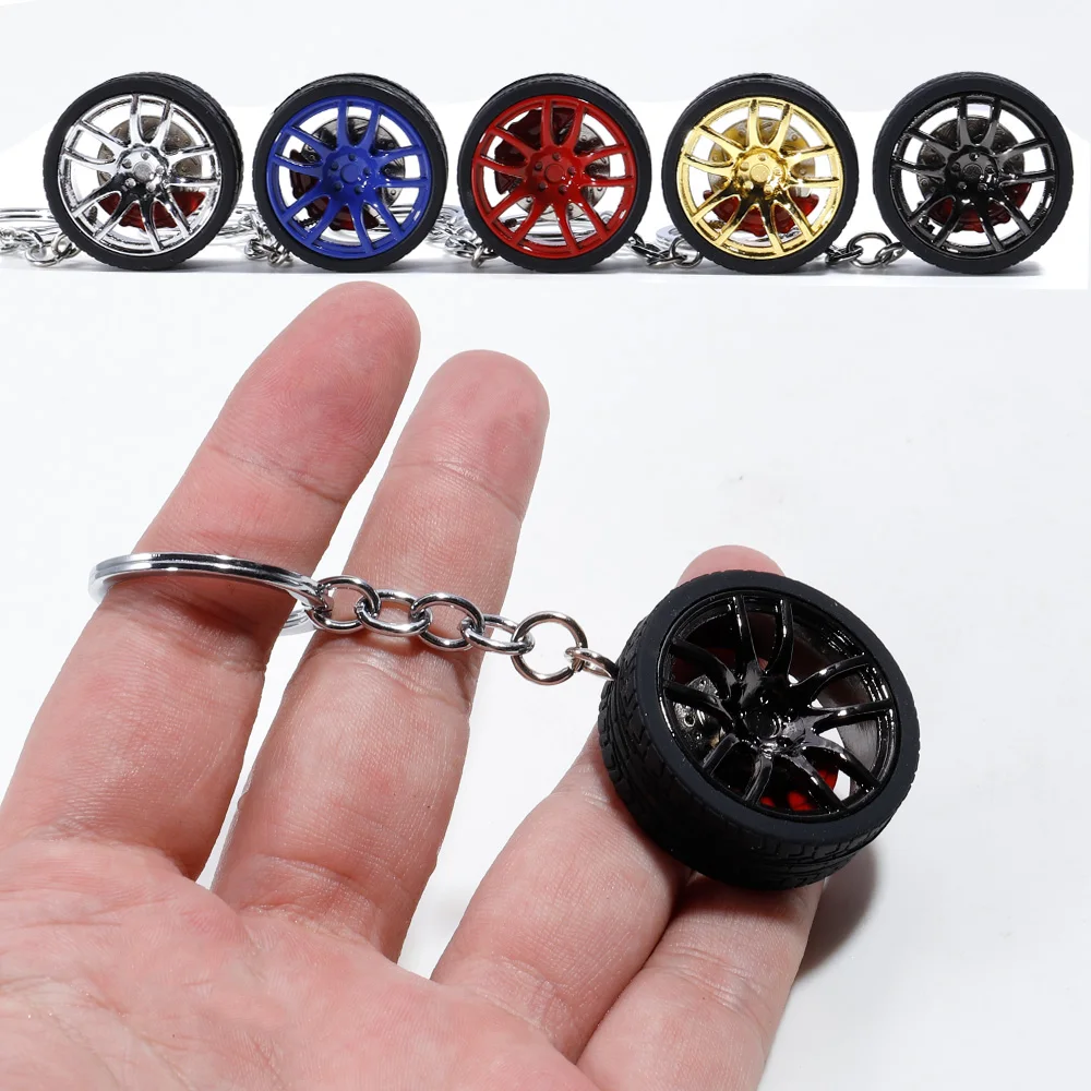 Car Wheel Hub Rubber Keychain Nos/Turbo Keychain Key Ring Metal with Aluminum Brake Discs Keyfob