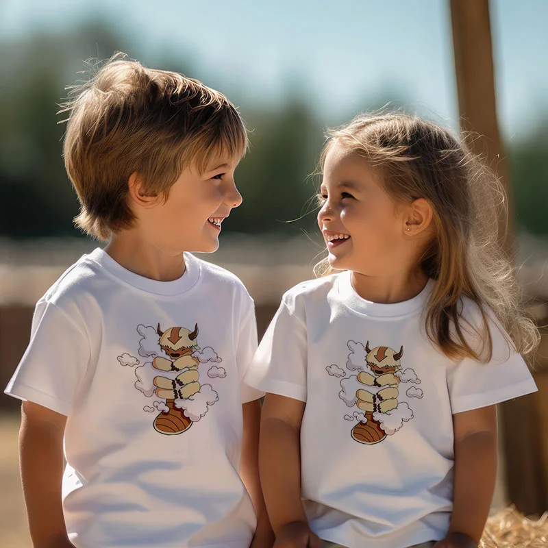 

Avatar The Last Airbender Printing Tshirt Boys T Shirts Children Short Sleeve Anime Appa YIP YIP Child Tees Kids White Clothes