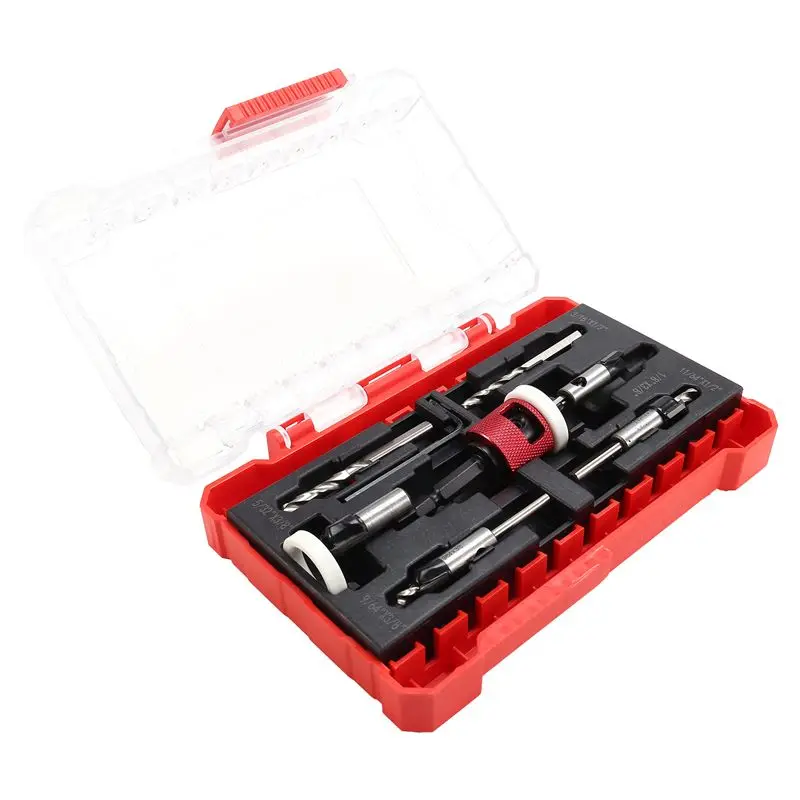 abwz-5個入りカウンターシンクドリルビットセット、低摩擦深さ制限付き、hssテーパービット1-8インチ、9-64インチ、5-32インチ、11-64インチ