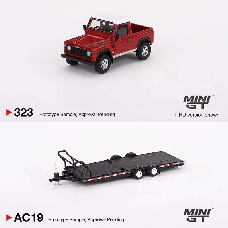 

MINI GT 1:64 Model Car Land R Defender 90 Pickup Masai Red #323 & Hauler Trailer