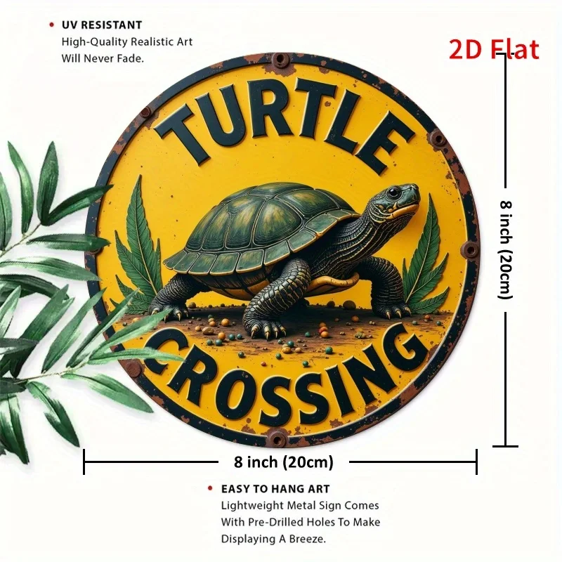 Vintage Round Iron Turtle Sign - 2D Flat Printed, Easy to Hang Wall Decor for Bedroom, Dining Room - Unique Home or Office Gift