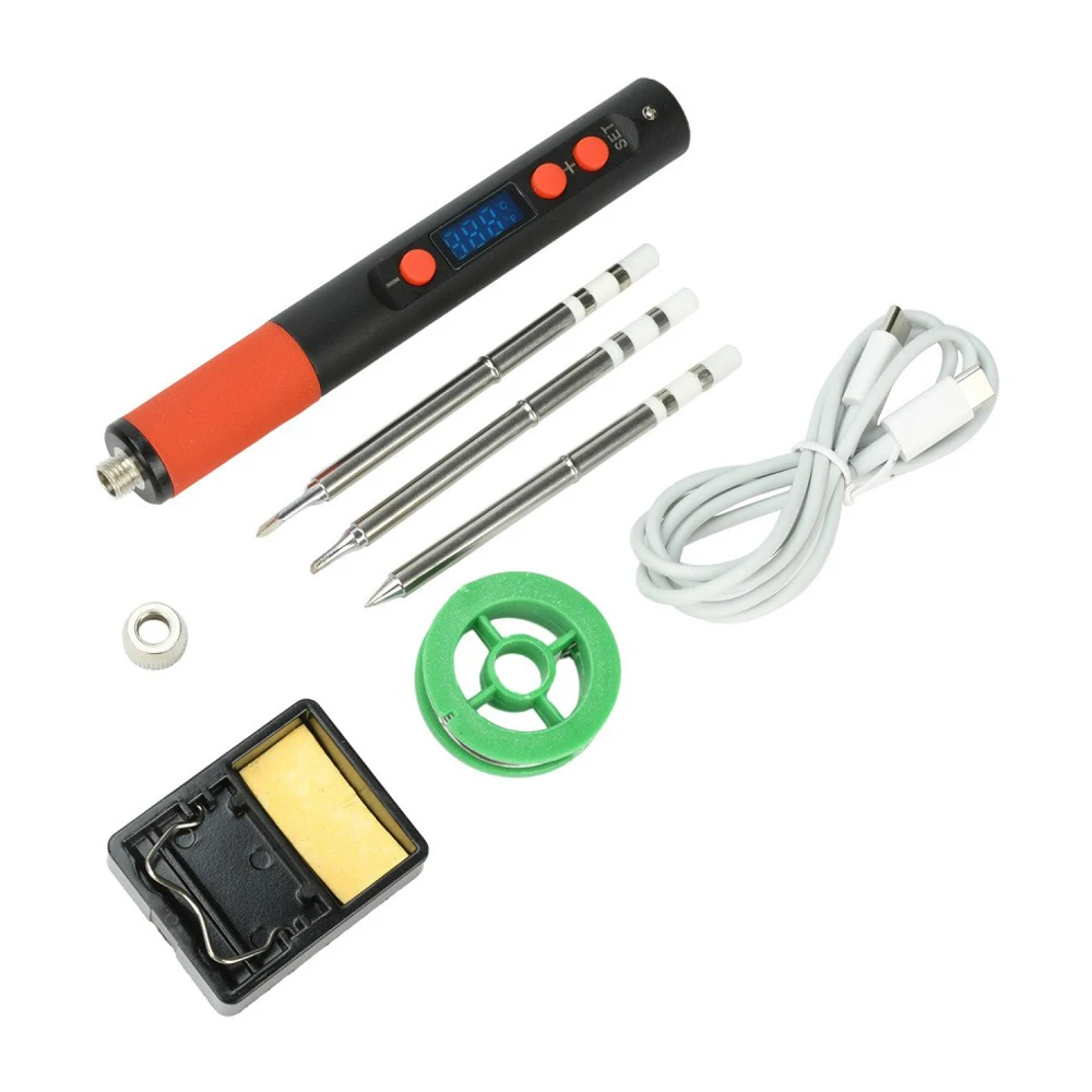 

65W USB Electric Soldering Iron Type-C PD/QC 180-500℃ Adjustable Temperature 8S Heat Portable Replaceable Tip for Circuit Board