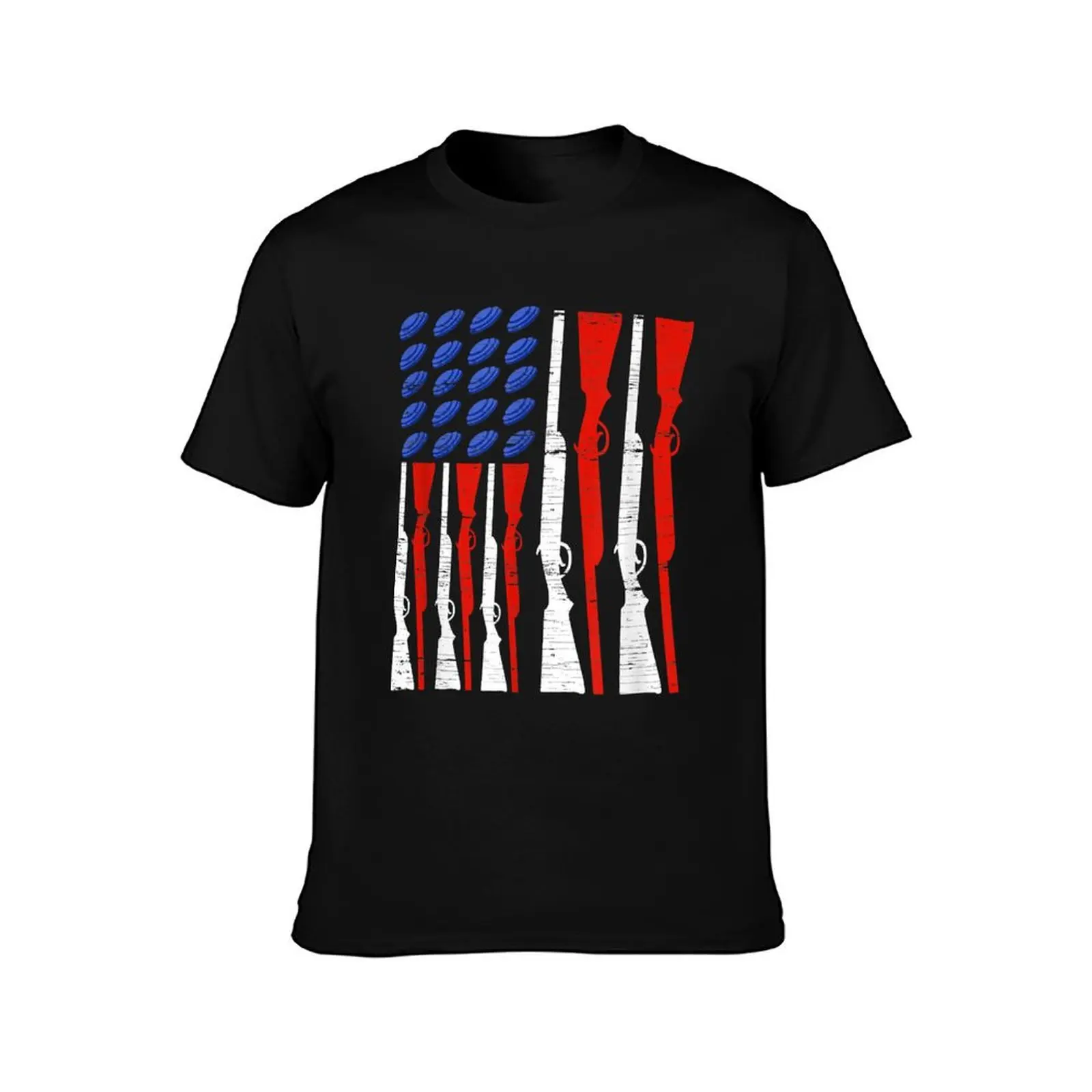 Skeet Shooting USA Flag Trap Shooting Clay Pigeon T-Shirt Basic Daily Outfit Short Sleeve Tee T-Shirt