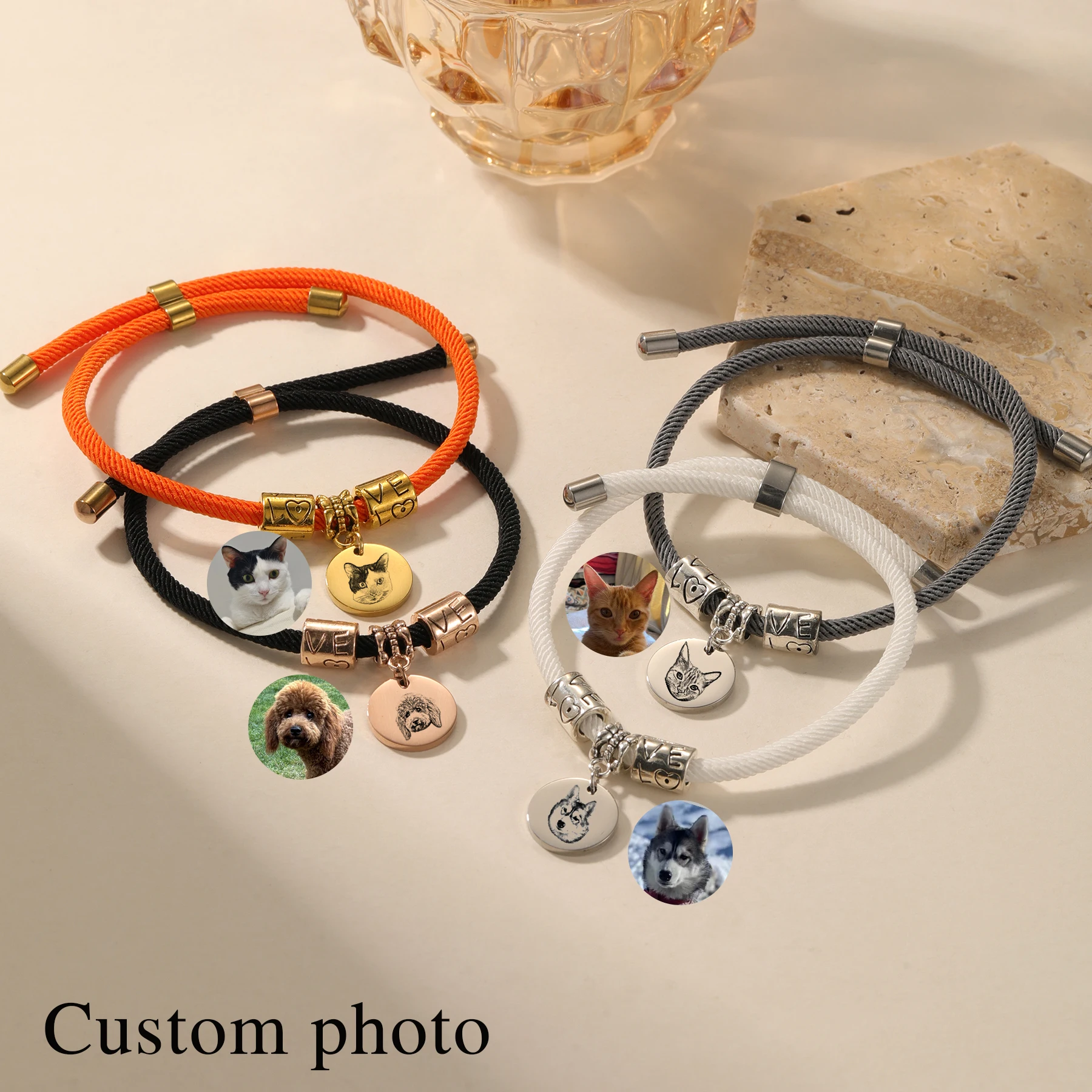 

MYDIY Personalized Pet Portrait Bracelet Stainless Steel Custom Dog Pendant Adjustable Bracelet Gift for Pet Lovers for Women