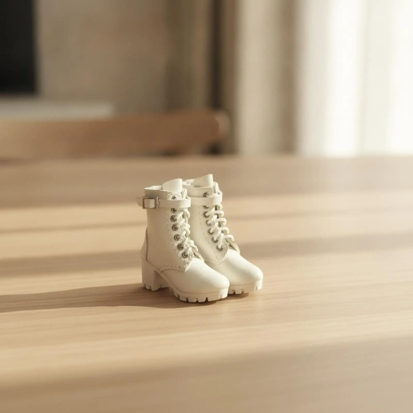 Miniature Women Boots for 1 6 Scale Doll Outfit Change with Lugged Sole and Buckle Strap Decorative Shoe