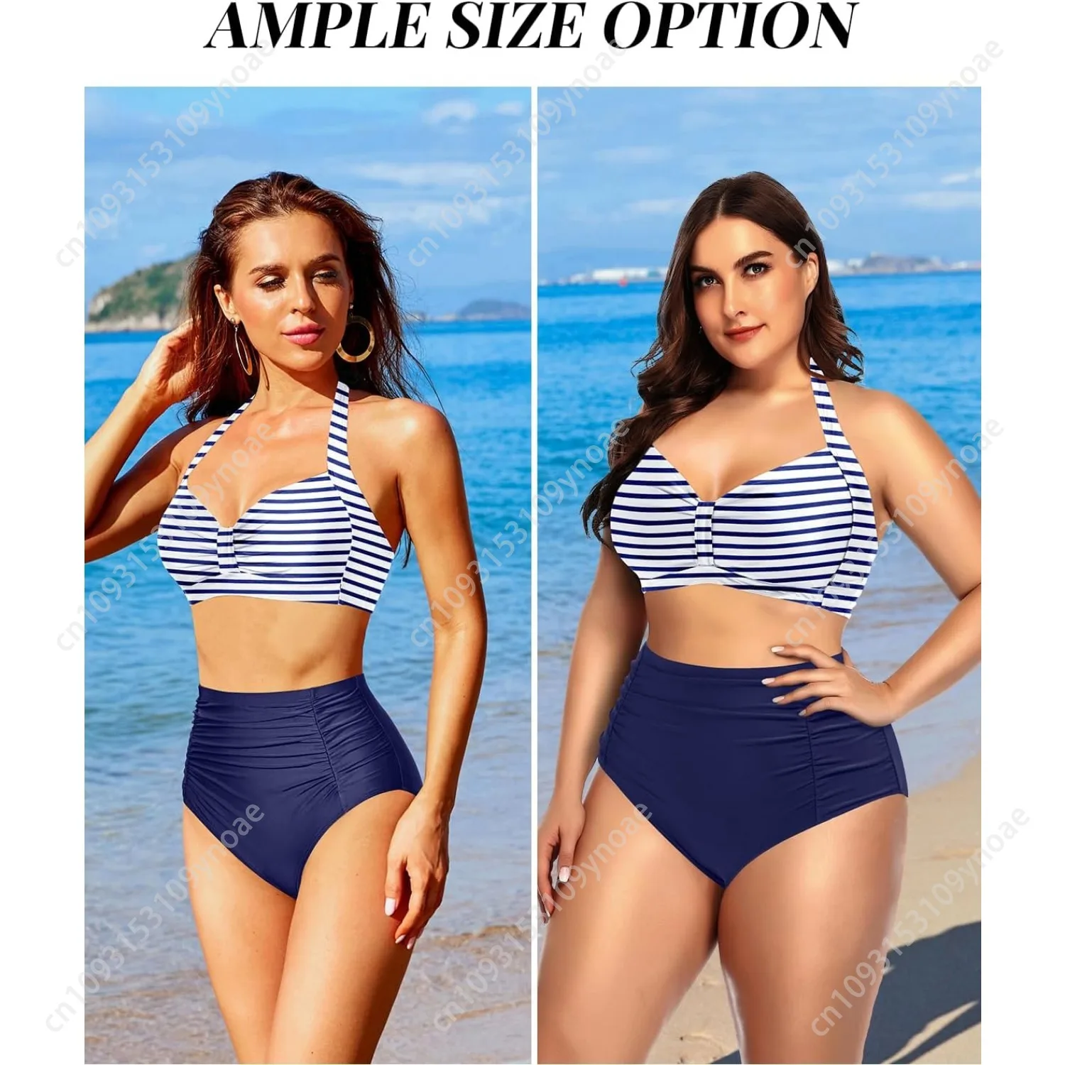 Retro Star Moon Print Bikini Sexy Women V Neck Halter Swimsuit Bra Backless High Waist Thong Hot Girls Two Piece Tummy Swimsuits