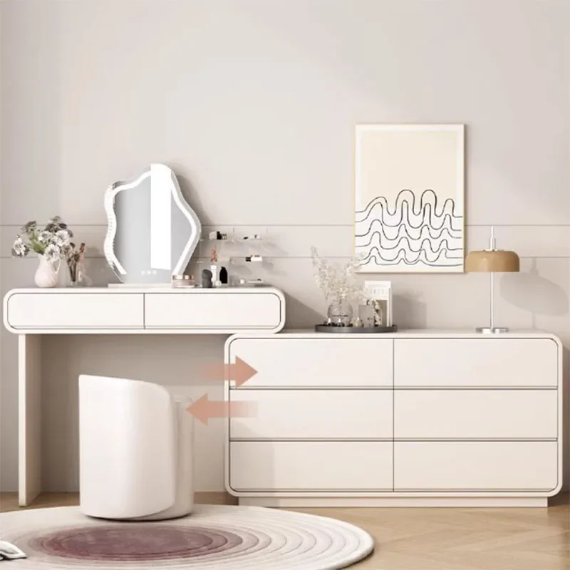 الطبيعية الفاخرة الأبيض مضمد مجموعة تخزين مرآة الغرور درج الغرور مجموعات تسريحات يشكلون الشمال Schmink Tisch أثاث المنزل #5