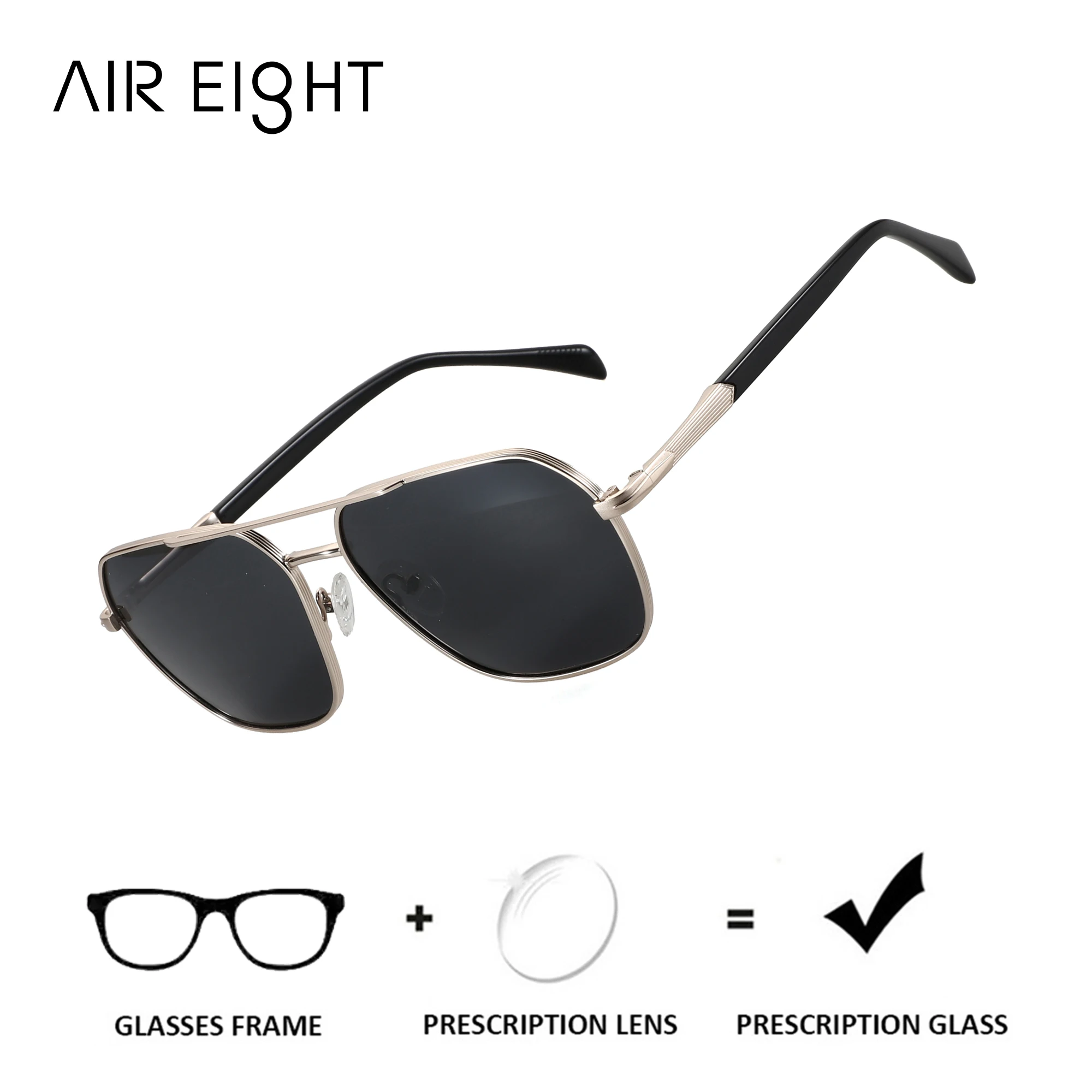 AIR EIGHT XL Size Aviator Metal For Men Prescription Sun Glasses Polarized UV400 Progressive Lenses Business Eyewear