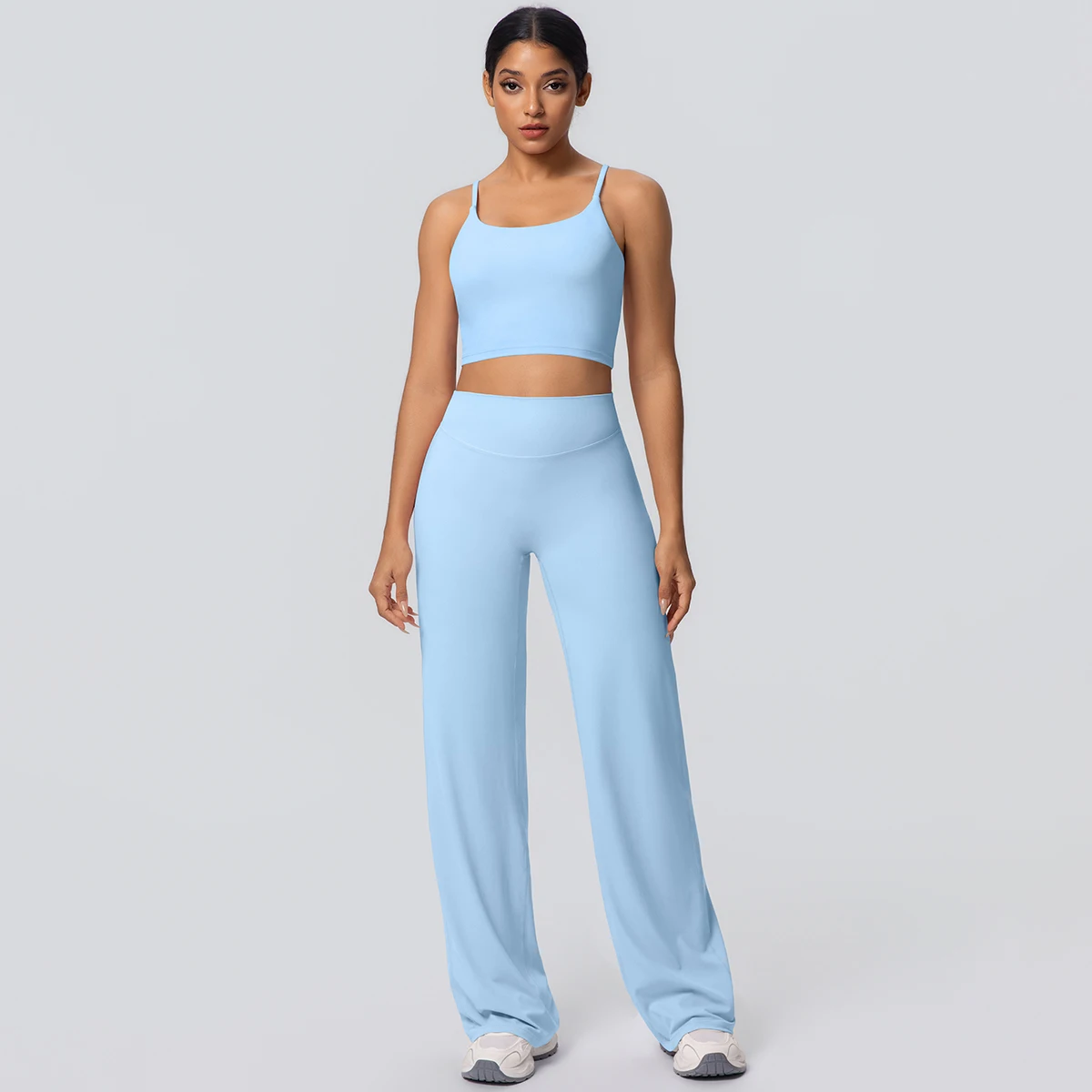 Frauen Schnell Trocknend Gym Sport Fitness Kleidung Yoga Set Backless Sexy Strap Bh mit Brust Pad Hohe Taille Breite Bein Hosen Set – Detail 29