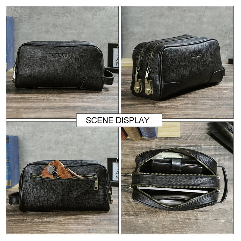 CONTACT'S Fashion Genuine Leather Clutch Bags Men Large Capacity Double Metal Code Lock  Handbags Male Travel Gift Vocation Bags view 2
