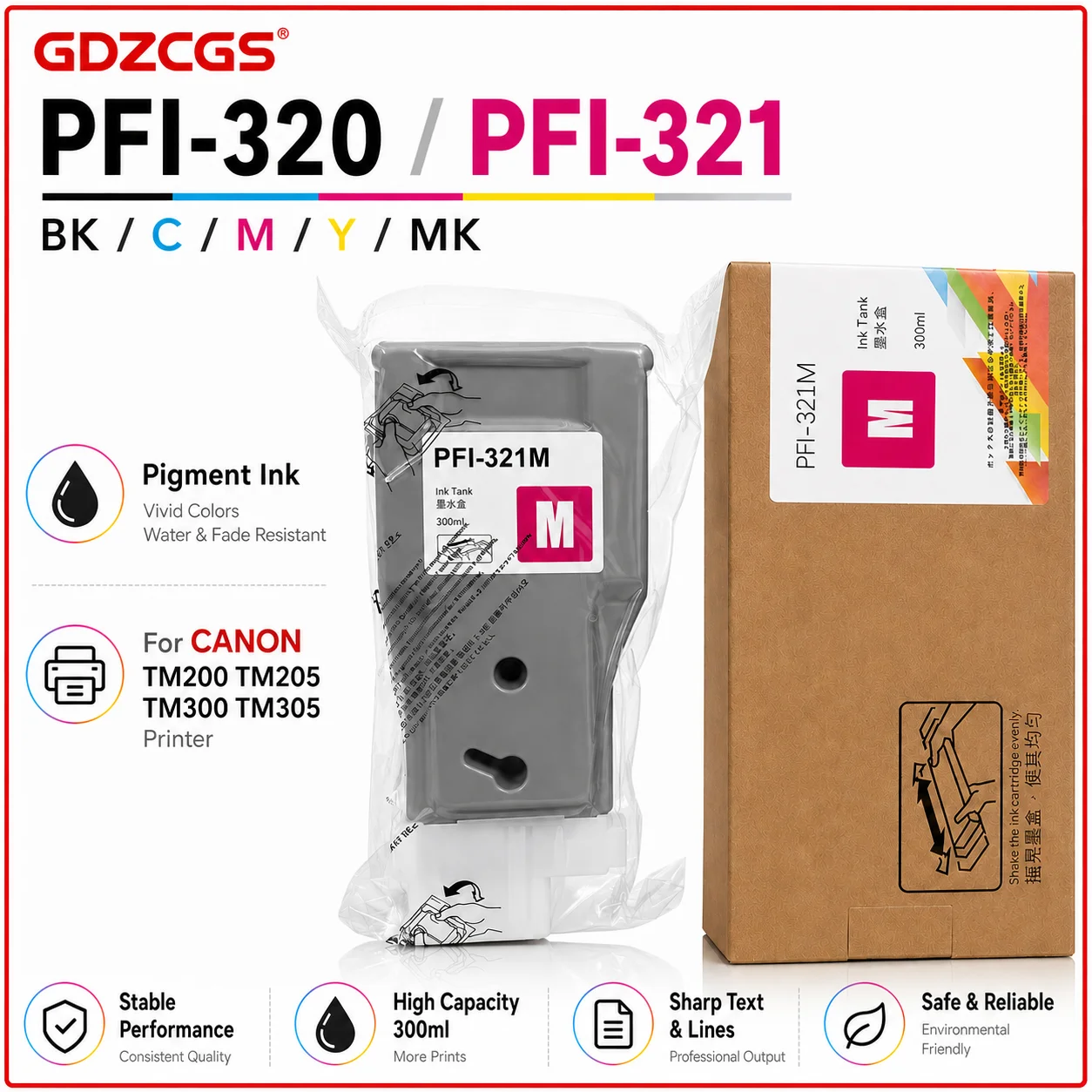 For Canon PFI-321 PFI-320 Compatible Ink Cartridge TM-200 TM-205 TM-300 TM-305 TM-350 TM-355 TM-250 TM-255 Printer PFI320 300ml
