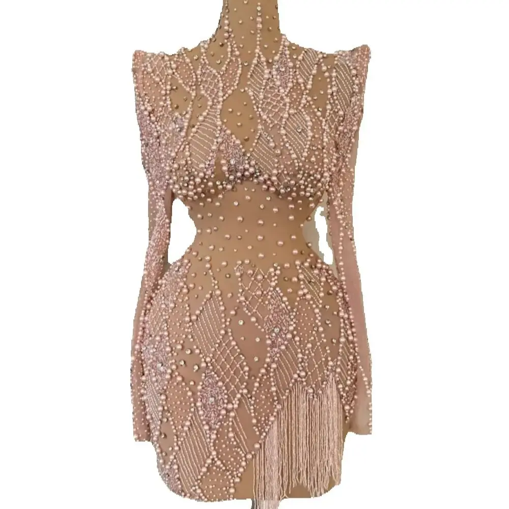Pink Sparkling Evening Prom Dress With Sequined Crystal Customized Above-Knee Length Plus Size Formal Occasion Vestidos De Novia