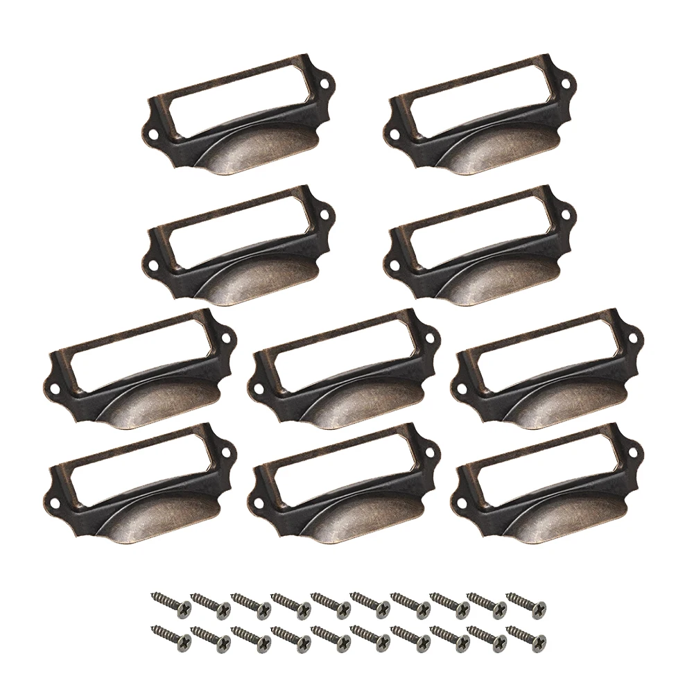 10 Retro Drawer Label Tag Pull Handle Jewelry Box Cabinet Frame File Card Holder For Furniture Cabinet Drawer Box Case Bin