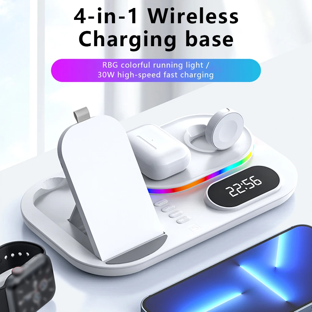 Mobile Phone 15W Type-c Large Screen Alarm Clock Wireless Charger Office Watch Non-slip Charging Docking Station