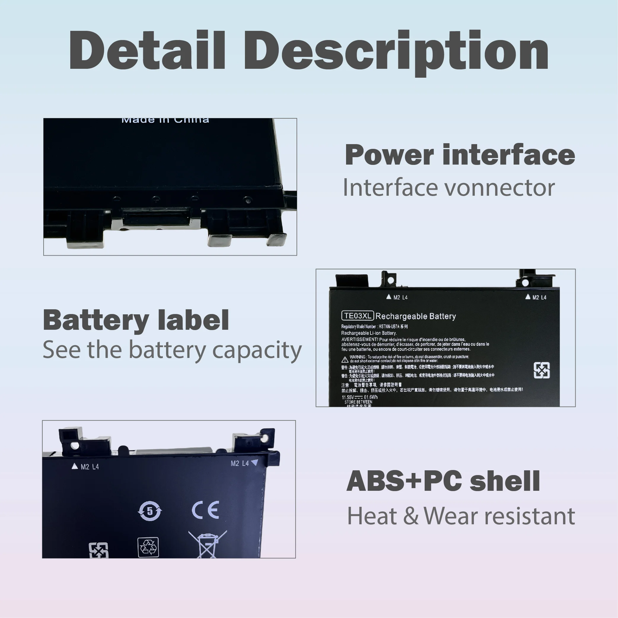 بطارية TE03XL 11.55V 61.6Wh مناسبة لبطارية الضوء والظل Elf 2 TPN-Q173 Light and Shadow Elf 1 الجديدة تمامًا