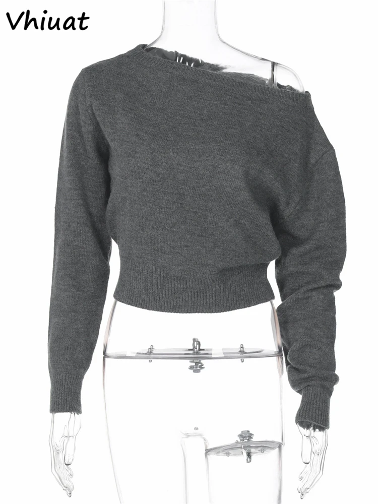 Vhiuat-suéter elegante de punto para mujer, ropa de otoño e invierno, jerséis ajustados informales a la moda, Jersey liso, Tops, Pull 2025