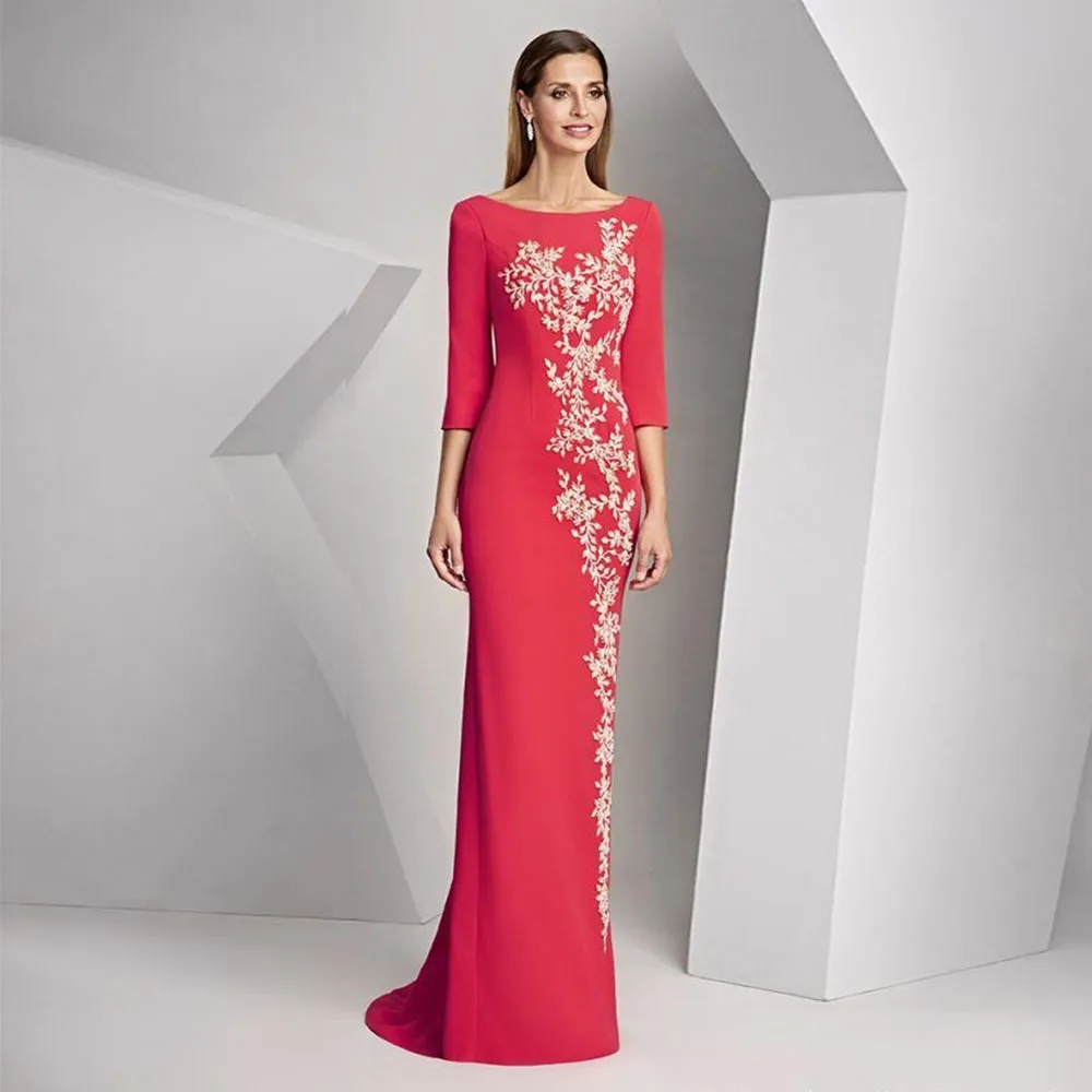 

Elegant Red Wedding Guest Gowns for Women 2024 O Neck Appliques Mother of the Bride Dresses 3/4 Sleeves Evening Dress