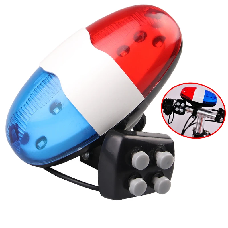 Bicycle Accessories 6 LEDs 4 Tone Sounds Bicycles Horn With Light Bell Police Light Electronic Horn Siren For Kid\'s Bike Scooter