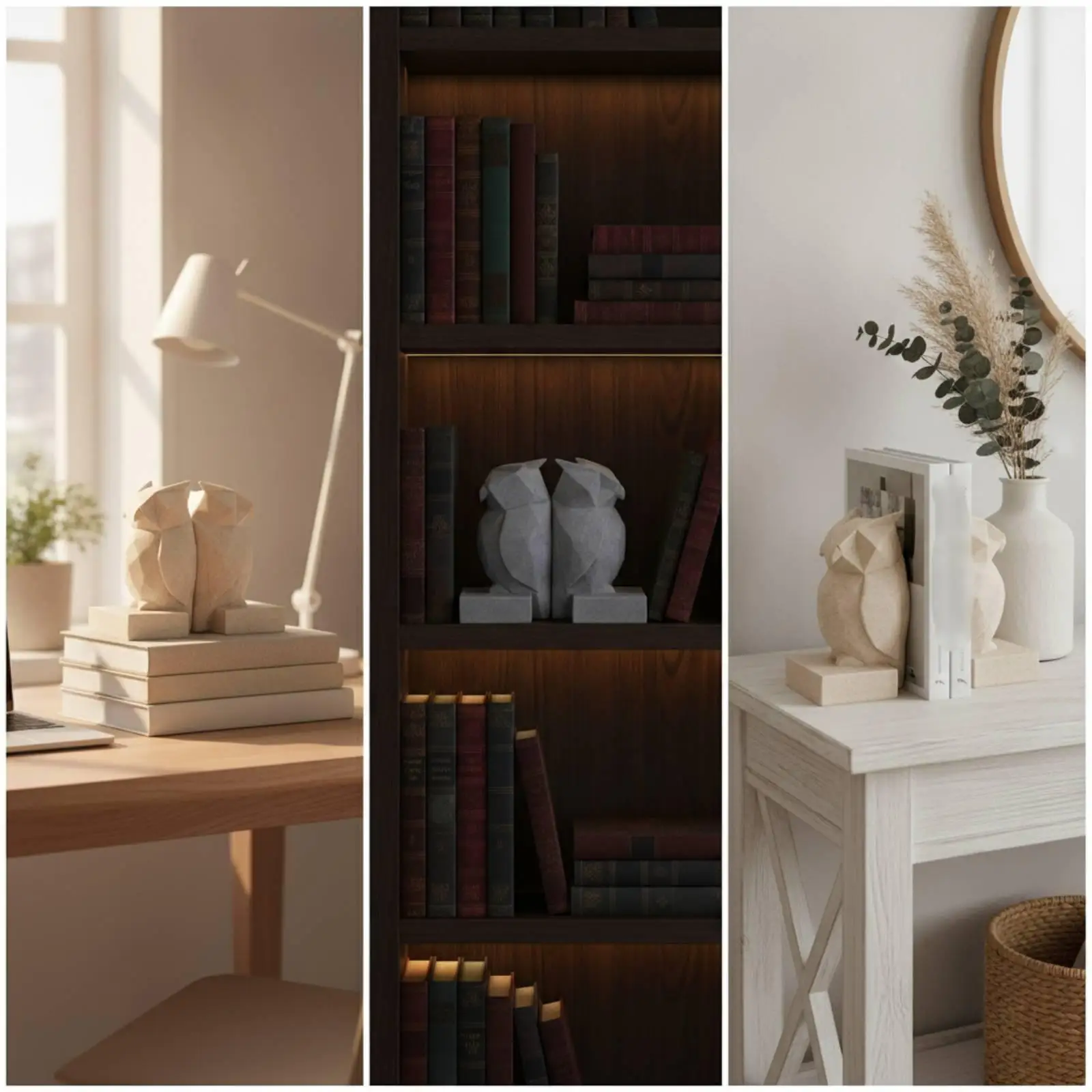 Avian Bookends Sculpted Book Holder Minimalist for Library Shelf, Readers