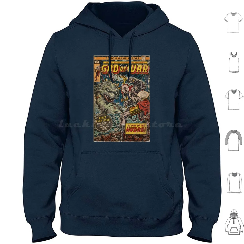 Battle In The Aegean Sea!-God Of War Comic Book Cover Fan Art Hoodies Long Sleeve Fan Art Painted Digital Illustration