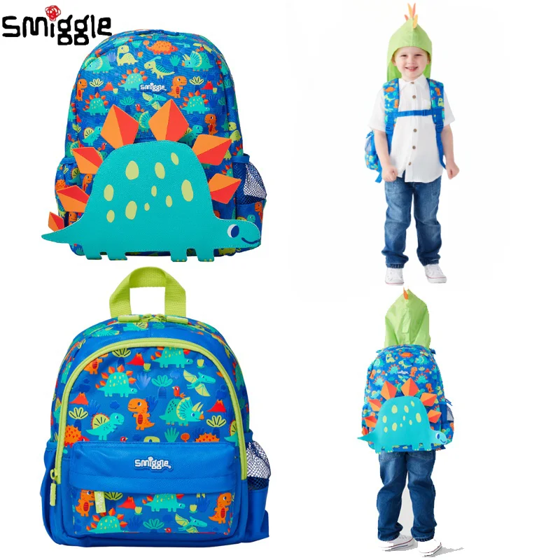 Genuine Australian Smiggle Blue Dinosaur Backpack Medium Hat Backpack Children'S Backpack Suitcase Juice Cup Straw Cup Gift