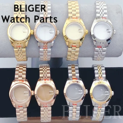 BLIGER NH05 28mm diente de señora/lope/pulido caja de reloj correa de cristal de zafiro ajuste NH05 N06 movimiento piezas de repuesto de reloj de mujer