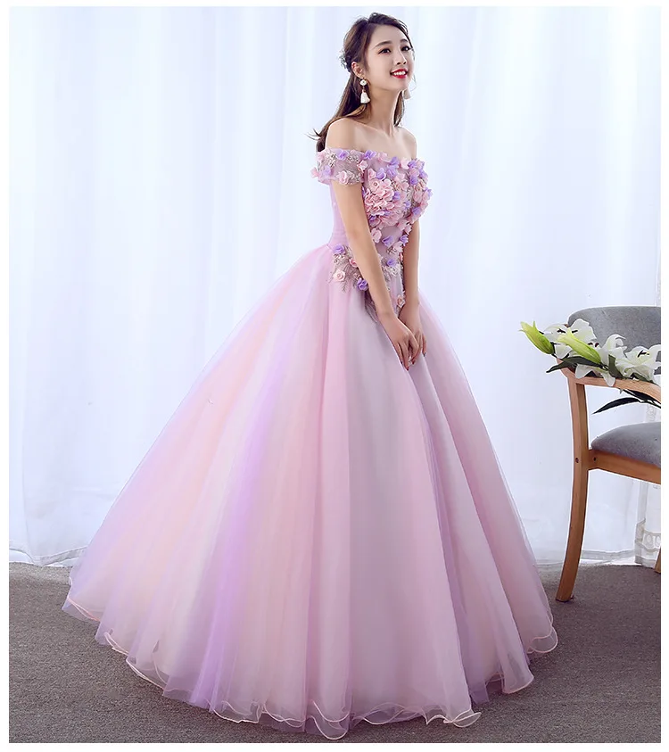 Light Purple Charming Flowers Off the Shoulder Prom Dresses Princess Birthday Gown Evening Party For Women فستان حفلات الزفاف