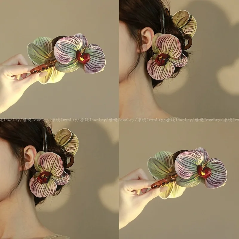 

Super Immortal Butterfly Orchid Gripper Women's New High end Shark Gripper Charm Headpiece at the Back of the Head