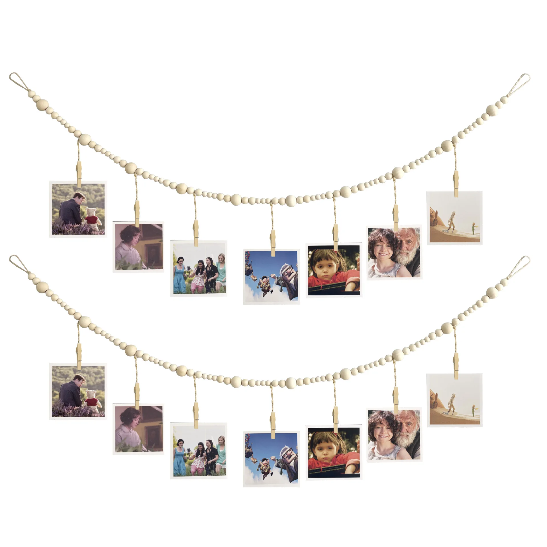 New Wall Hanging Photo Display with Wooden Beads Garland For Home Party Wedding Anniversary Photo Memory Collection String Ropes