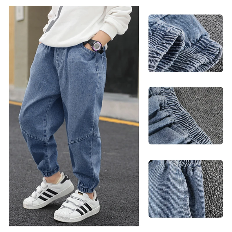 2024 Kids Boys Jeans Classic Black Blue Pants Streetwear Denim Jogger Pant Infant Boy Casual Bowboy Trousers4-10T джинсы детские