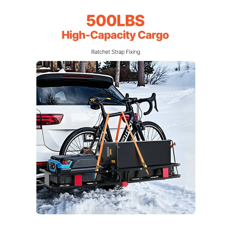 70 x 30 x 6 Folding Hitch Mount Cargo Carrier with 500 lbs Capacity Nighttime Reflective Reminder Hitch Lock for 2 Receiver Sui