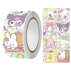 Pegatinas de Sanrio Kawaii Kuromi Hello Kitty Cinnamoroll, pegatinas de sellado redondas, rollos de pegatinas de Graffiti, pegatinas de equipaje, 500 piezas