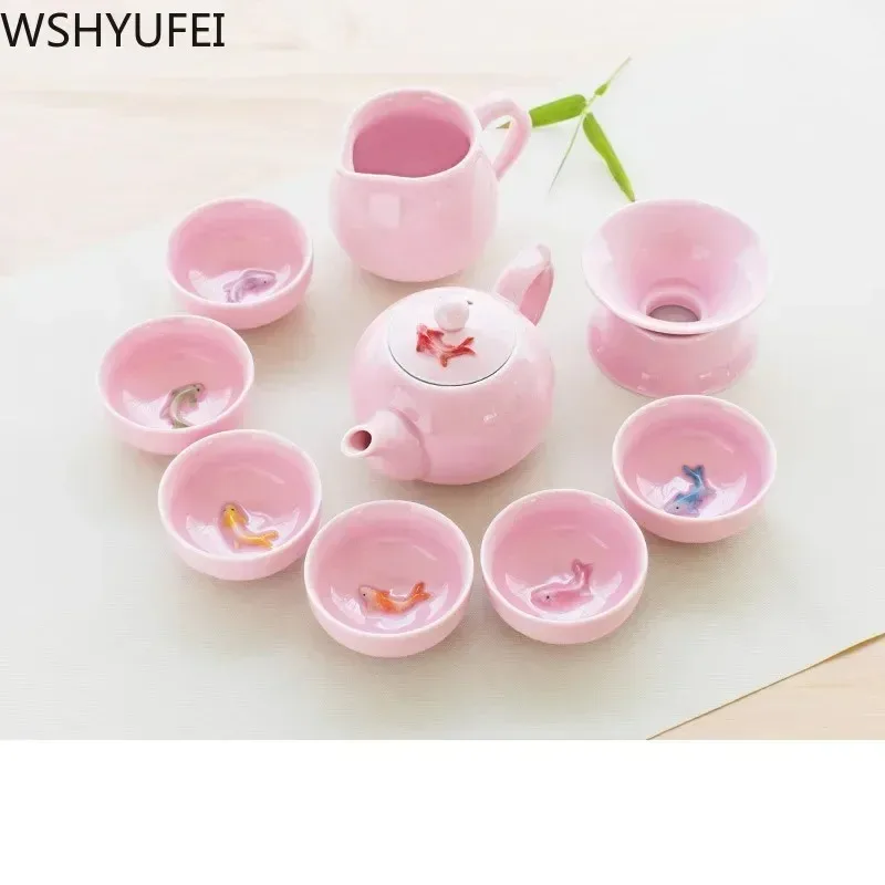 New Style Celadon Fish Tea Set Set Teapot Tea Cup Travel Convenience Tea Set Office Household Drinking Utensils WSHYUFEI