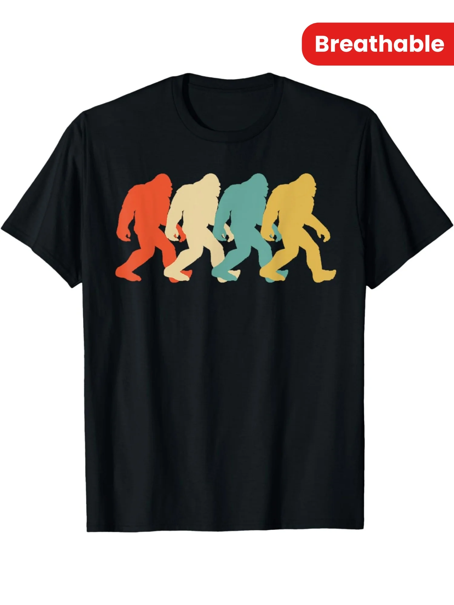 Men's Vintage Pop Art Bigfoot Pattern T-Shirt - 100% Moisture Breathable Crew Neck T-Shirt, Soft Vintage Print, 4 Color Bigfoot Design (Green/Orange/Yellow/Red), Casual Street Style, Perfect for Daily and Themed Activities