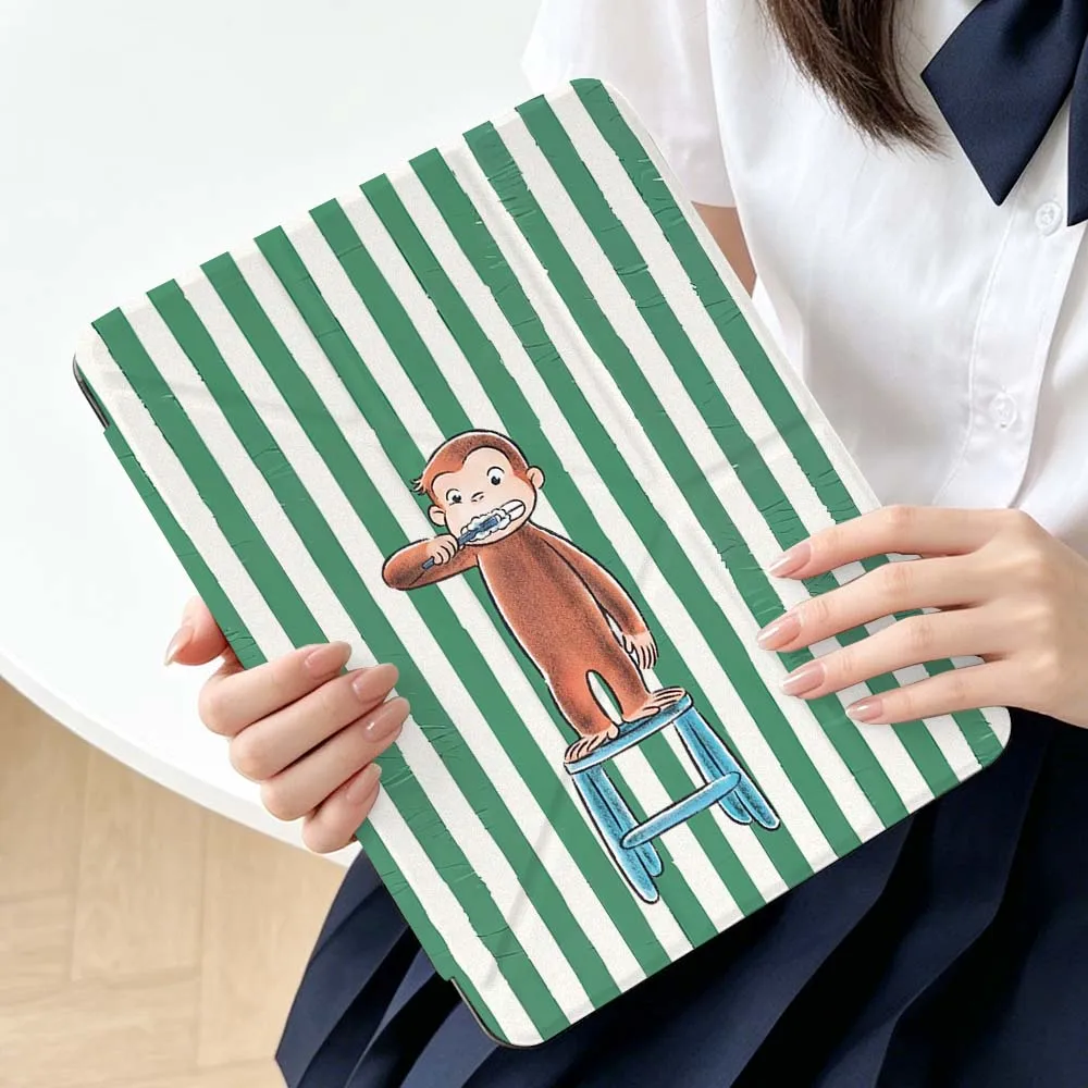 Cartoon Curious George Brushing For Apple iPad Air A16 4 12th 11th 10th 7th 11 12.9 13 10.5 inch Gen 3Y Tablet Case Soft