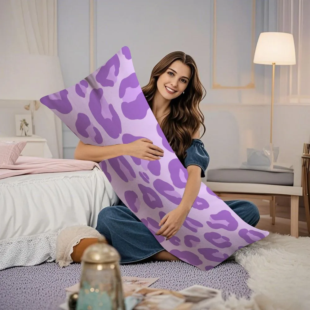 1-Pack Deep Purple & Lavender Leopard Print Long Pillowcase | Zippered, Machine Washable, Polyester, Suitable for Sofa, Bed, Dec