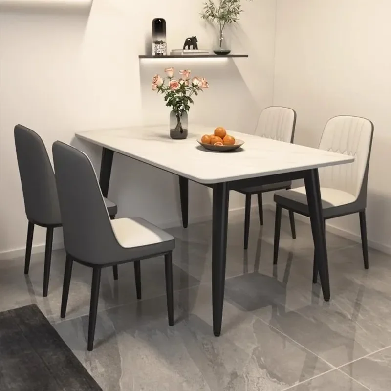for Modern Simple Light Luxury Rectangular Dining Table and Chair Set Matte Thickened Rock Slab Small Apartment Household