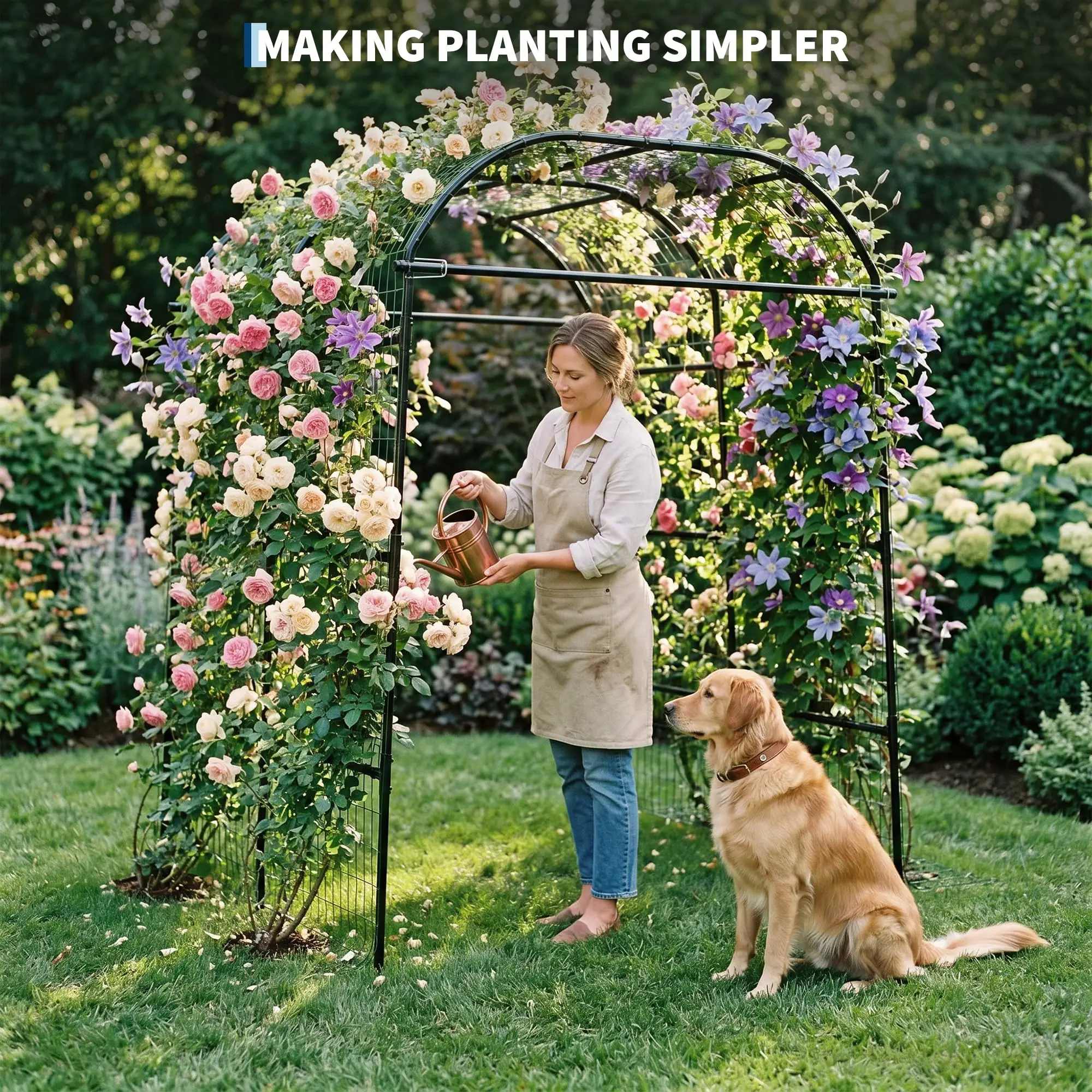7.2FT Metal Garden Arch Trellis For Raised Beds, Adjustable Black Cucumber Support For Vines, Roses, Grapes, Melons & Gourds Kit