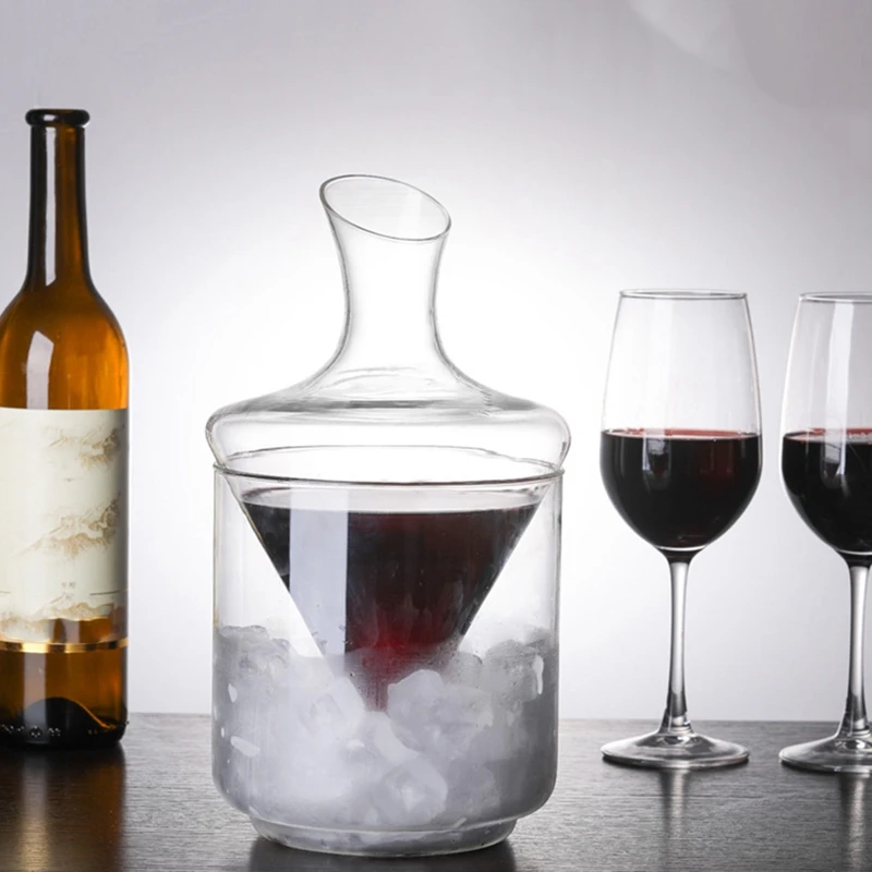 Wine Decanter Set Wine Decanter With Ice Bucket Lead-Free Crystal Glass Blown Hand Perfect For Home Bar And Parties