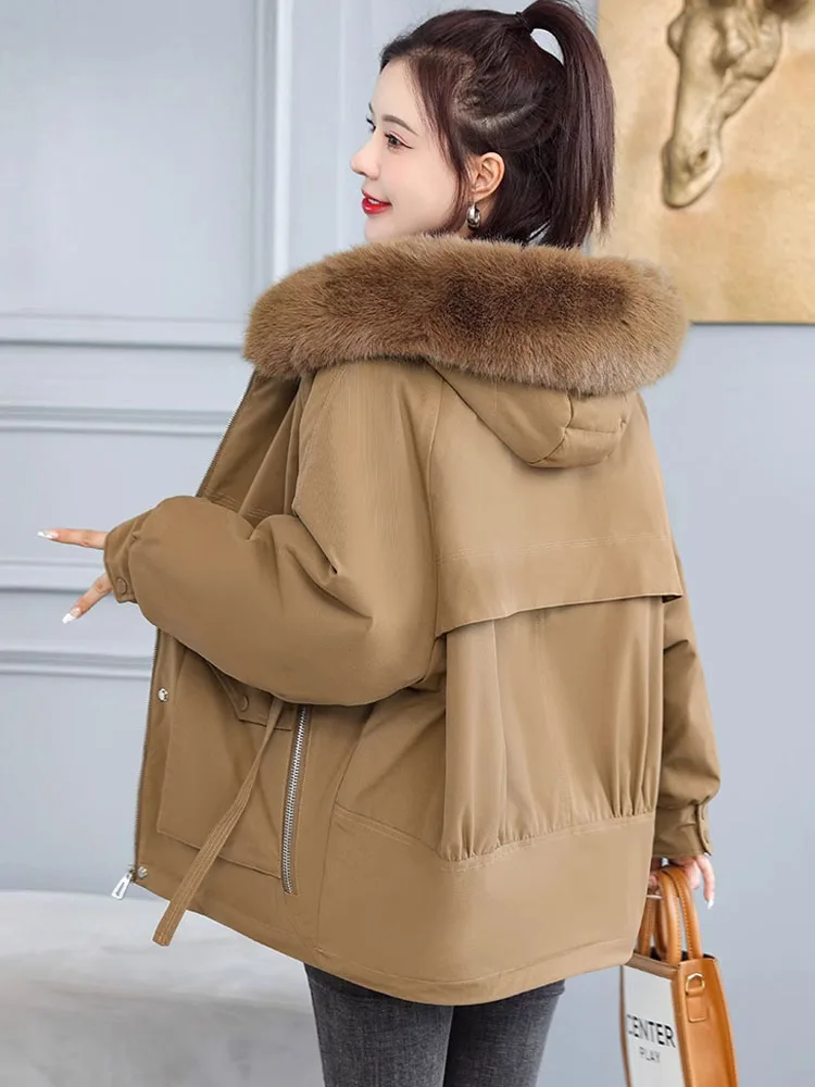 

Женская утепленная куртка с капюшоном на флисовой подкладке, повседневное универсальное теплое пальто с хлопковым наполнителем, длинный рукав, корейский стиль