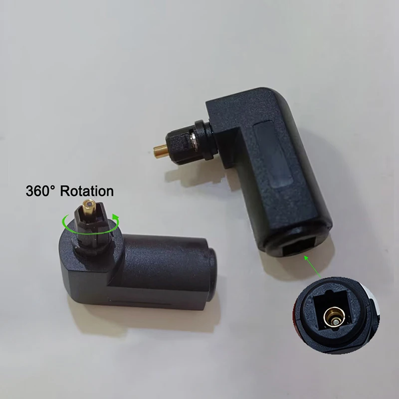 90 ° Digital Audio Cable Adapter Toslink Male Cable Connector Right Angle 360 ° Rotating Fiber Optic Converter