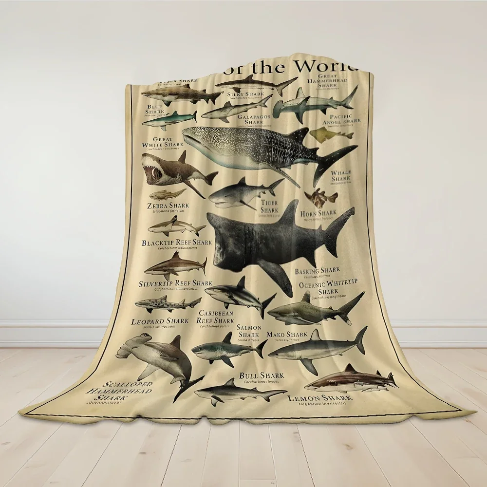 Vintage Shark Chart Flannel Blanket Warm Soft Halloween Christmas Couch Warm Cozy Decorative Decor Gift for All Season
