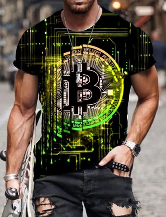 Mens T Shirt For Men Clothing Unisex Bitcoin Graphic 3D Printing T-shirt Summer Tops Short Sleeve Fashion Casual Oversized Tees