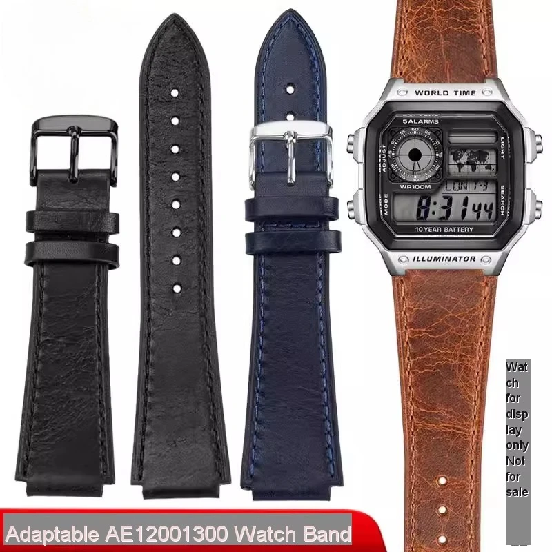 Cinturino per orologio in vera pelle, stile retrò, per Casio AE1200 AE1300 A158W/A168 W-216H, cinturino vintage con estremità arrotondate, bracciale da uomo, 18 mm.