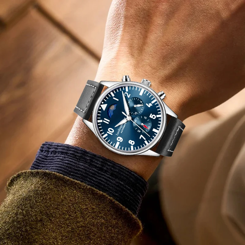 

New Fully Automatic Mechanical Watch for Men, Leather Strap, Waterproof, Multifunctional Mechanical Wristwatch, High-End, Light Luxury, Fashionable, Business Casual, Versatile, Unique, Social, Young Men's Watch, Men's Model, First Choice for Gift-Giving, 