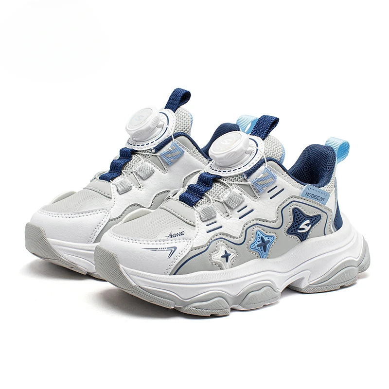 Autumn Leather Boys' Sports Shoes Rotating Button Children's Casual Sneakers Soft Sole Anti Slip Brand Girls' Running Shoes